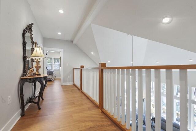 373 Duffer Dr, Brookeland, TX 75931 - hallway with light wood finished floors, recessed lighting, baseboards, and vaulted ceiling