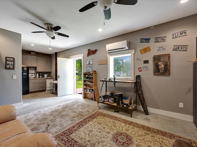410 Brentwood Dr, Lufkin, TX 75901 - living area featuring a wall mounted air conditioner, ceiling fan, and recessed lighting