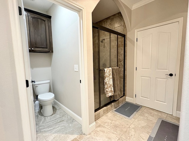 300 Deer Trace Blvd, Diboll, TX 75941 - bathroom featuring a stall shower, marble finish flooring, and ornamental molding