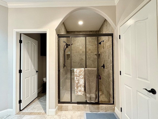 300 Deer Trace Blvd, Diboll, TX 75941 - full bath with a stall shower and ornamental molding