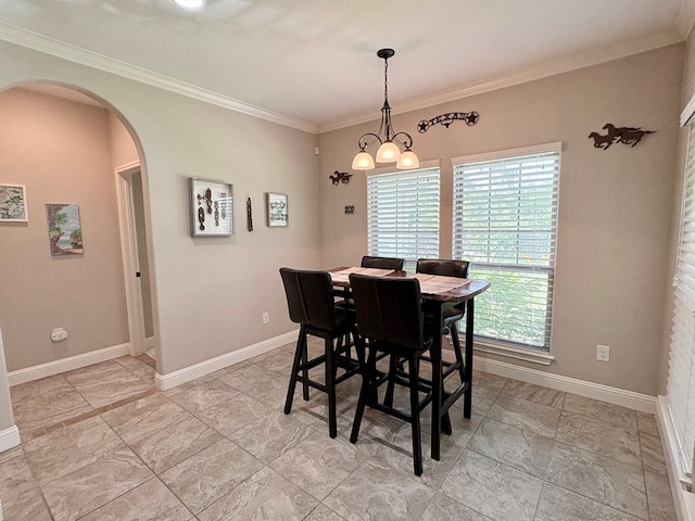 300 Deer Trace Blvd, Diboll, TX 75941 - dining space featuring arched walkways, plenty of natural light, ornamental molding, and a chandelier