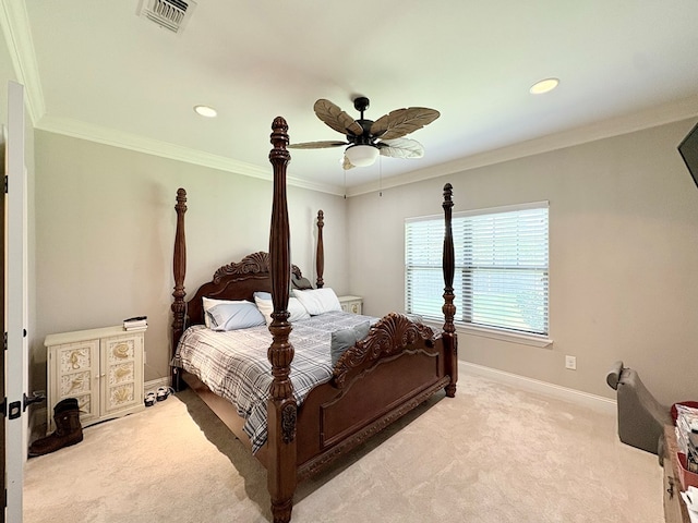 300 Deer Trace Blvd, Diboll, TX 75941 - bedroom featuring carpet flooring, recessed lighting, crown molding, and a ceiling fan