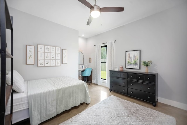 bedroom with baseboards and a ceiling fan