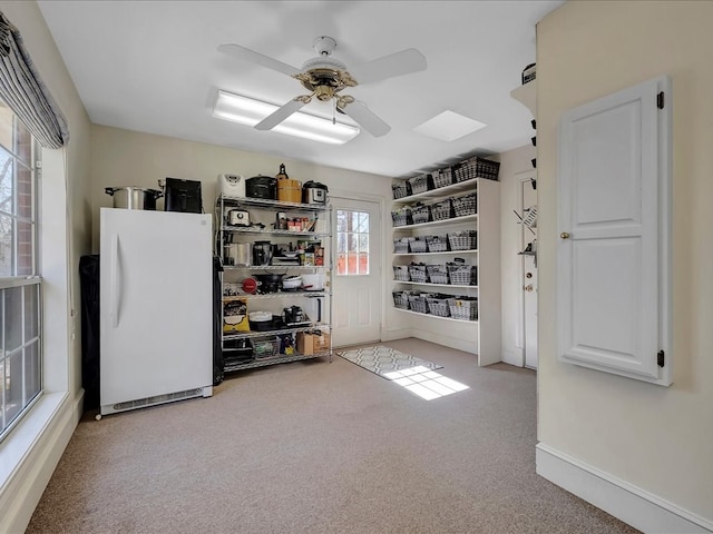 interior space featuring ceiling fan and a wealth of natural light