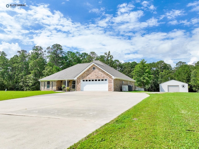 ranch-style home with a front lawn