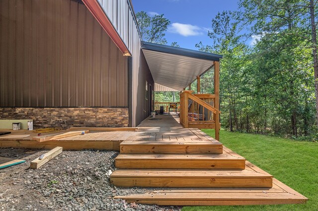 415 Sloe Ln, Brookeland, TX 75931 - wooden terrace featuring a lawn
