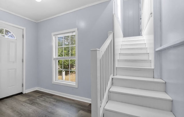210 Forest Park Blvd, Lufkin, TX 75904 - foyer featuring wood finished floors, stairs, and ornamental molding