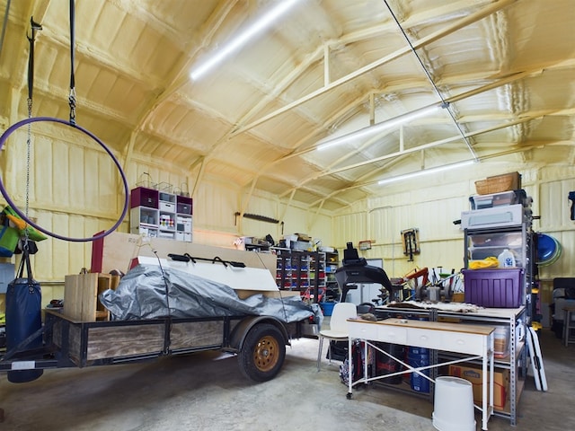 garage featuring a workshop area