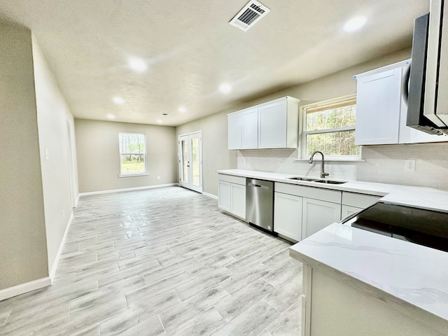 kitchen featuring dishwasher, white cabinetry, plenty of natural light, and sink