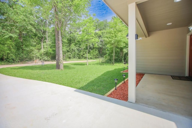 view of grassy yard with a patio