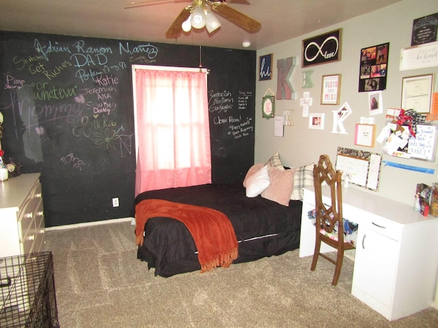 bedroom with carpet floors and ceiling fan