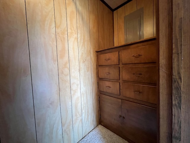 room details featuring wooden walls