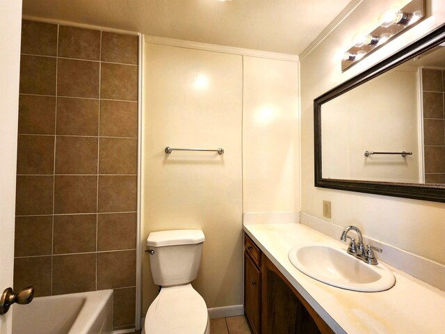 full bathroom with vanity, tile patterned floors, tub / shower combination, and toilet