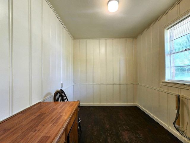 1100 Worth St, Hemphill, TX 75948 - unfurnished office featuring dark wood-style floors, healthy amount of natural light, and a decorative wall
