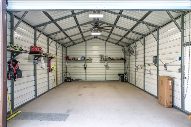 garage with ceiling fan