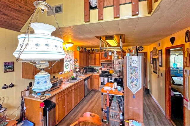 kitchen featuring dark hardwood / wood-style floors, sink, and appliances with stainless steel finishes