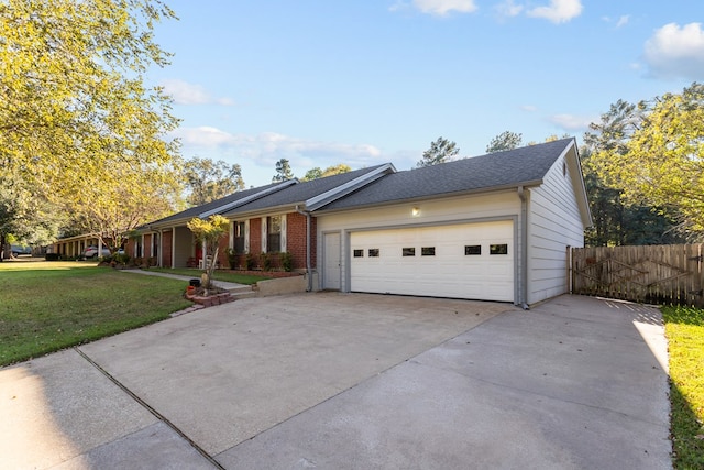 single story home with a front lawn and a garage