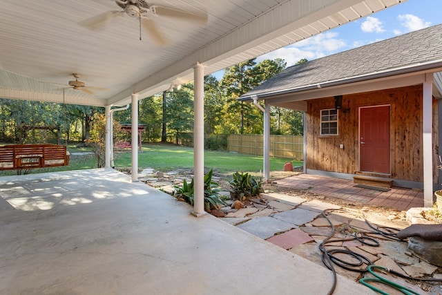 view of patio with ceiling fan