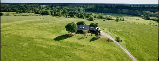 birds eye view of property with a rural view