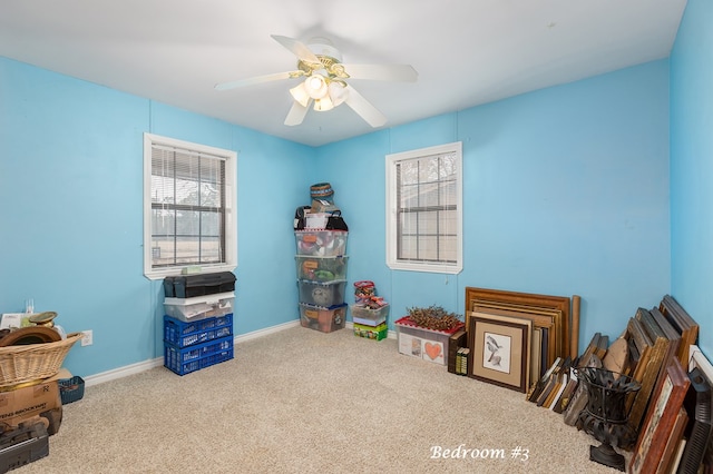 229 Thornton Rd, Huntington, TX 75949 - rec room featuring carpet, ceiling fan, and baseboards