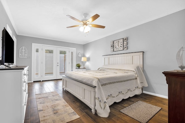 2528 Sam Rayburn Pkwy, Brookeland, TX 75931 - bedroom with access to outside, french doors, baseboards, dark wood-type flooring, and ornamental molding