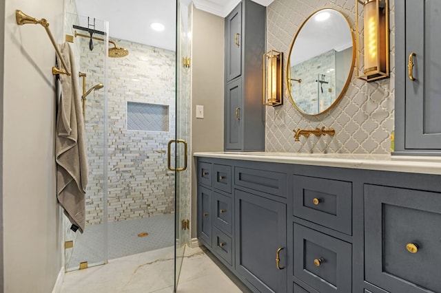 bathroom with vanity and an enclosed shower