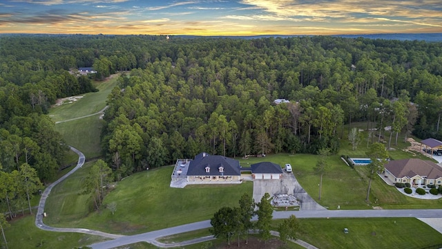 view of aerial view at dusk