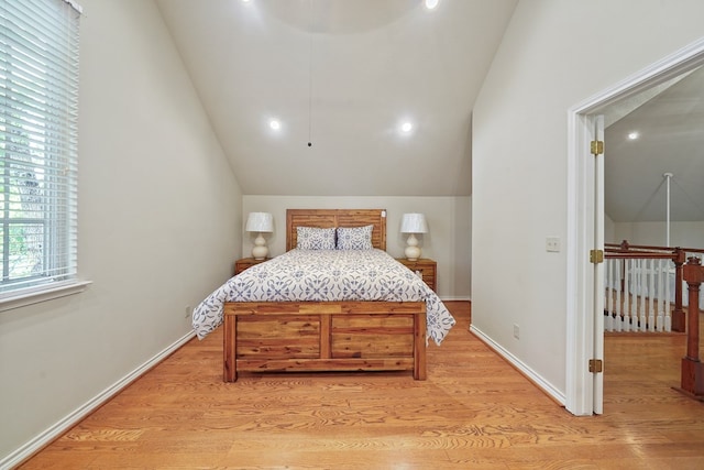 245 Shadow Dr, Hemphill, TX 75948 - bedroom with lofted ceiling, light wood finished floors, recessed lighting, and baseboards