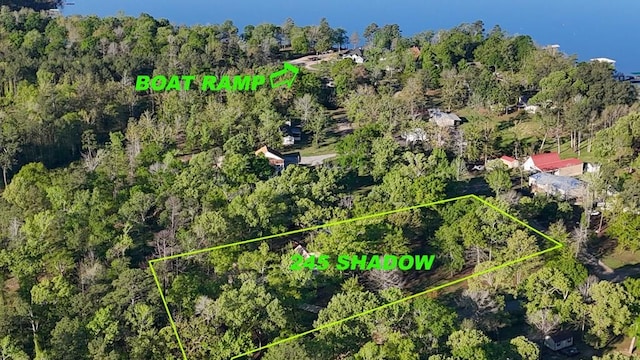 245 Shadow Dr, Hemphill, TX 75948 - aerial view of property and surrounding area featuring property parcel outlined and a forest