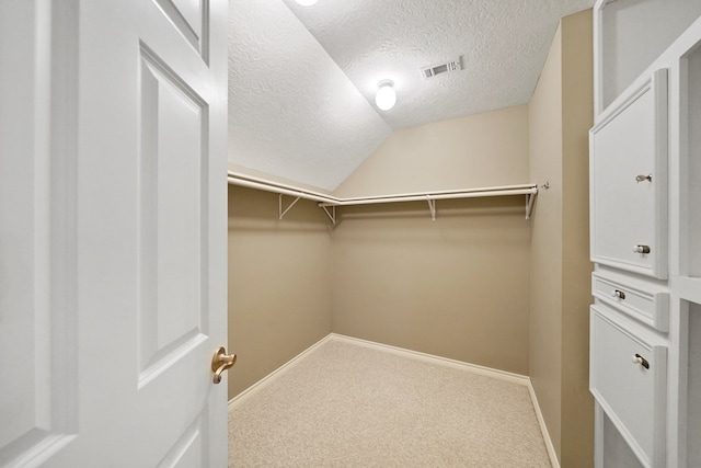 spacious closet featuring carpet and lofted ceiling