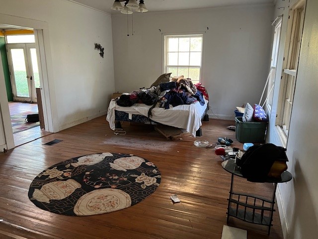 bedroom with wood-type flooring