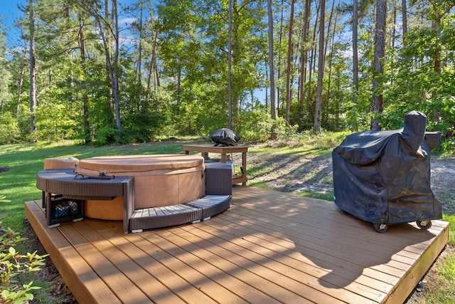 185 Ashley Dr, Brookeland, TX 75931 - wooden deck with a hot tub
