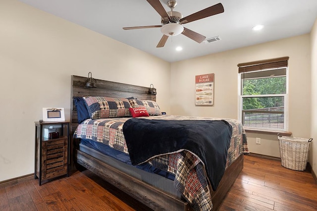 388 County Road 5597, Etoile, TX 75944 - bedroom with wood-type flooring, baseboards, recessed lighting, and ceiling fan