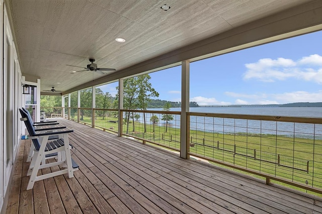 388 County Road 5597, Etoile, TX 75944 - wooden deck with a water view and a ceiling fan