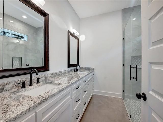 10165 US Highway 287, Corrigan, TX 75939 - bathroom featuring double vanity, a stall shower, and recessed lighting