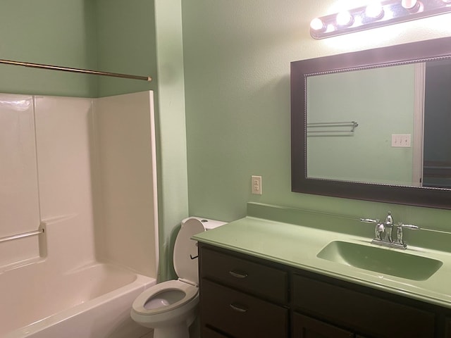 full bathroom featuring vanity,  shower combination, and toilet