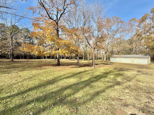 view of yard with a garage and an outdoor structure