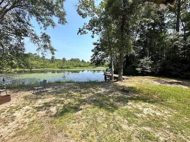 view of yard with a water view