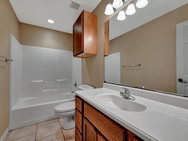 full bathroom with tile patterned floors, vanity, shower / bath combination, and toilet