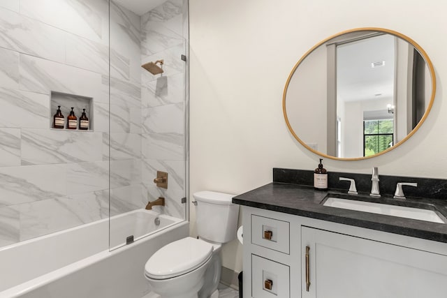 bathroom with visible vents, bathtub / shower combination, toilet, and vanity