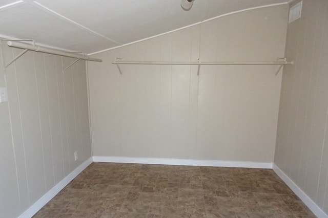 spacious closet with vaulted ceiling