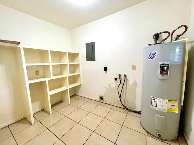 7203 Fm 326, Lufkin, TX 75901 - laundry area featuring water heater, electric panel, light tile patterned floors, and hookup for an electric dryer