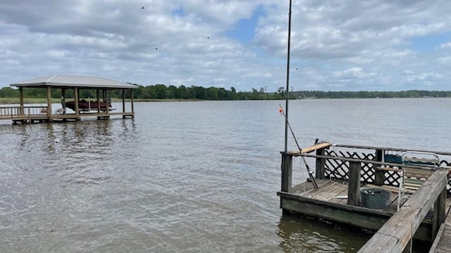 view of dock with a water view