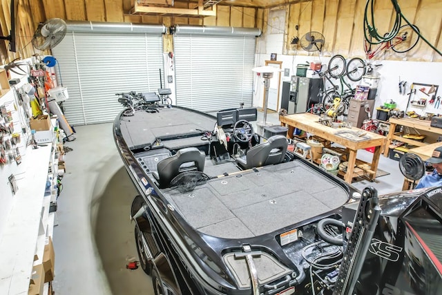 garage featuring a workshop area