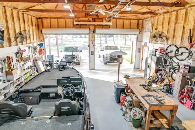 garage featuring a workshop area