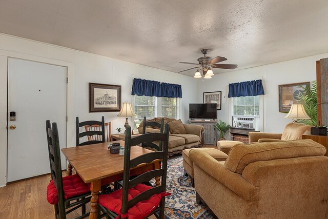 998 Winston 8 Ranch Rd, Lufkin, TX 75904 - living room with healthy amount of natural light, wood finished floors, ceiling fan, and a textured ceiling