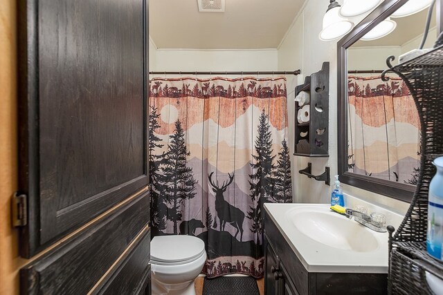 998 Winston 8 Ranch Rd, Lufkin, TX 75904 - bathroom featuring vanity, toilet, and a shower with curtain