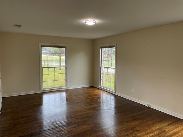 spare room featuring dark hardwood / wood-style floors and a wealth of natural light