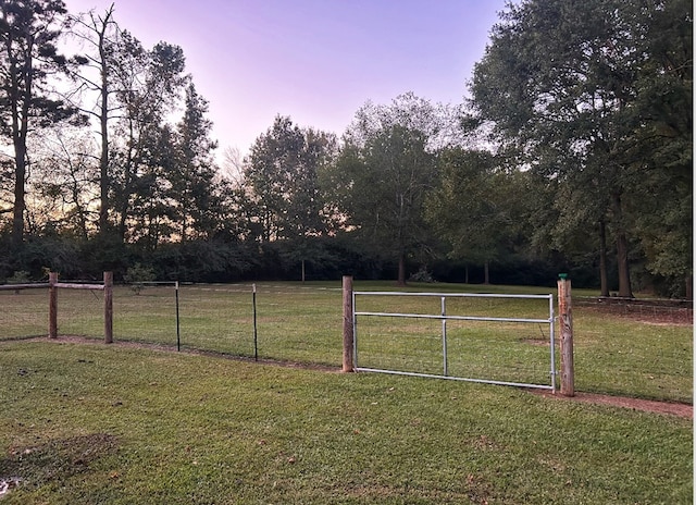 yard at dusk with a rural view