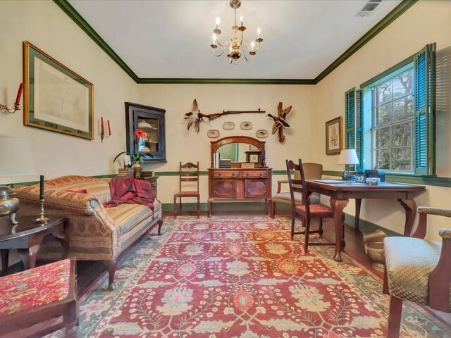 2211 Copeland St, Lufkin, TX 75904 - sitting room with an inviting chandelier, crown molding, baseboards, and visible vents
